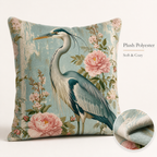 Plush polyester heron throw pillow cover with soft floral design