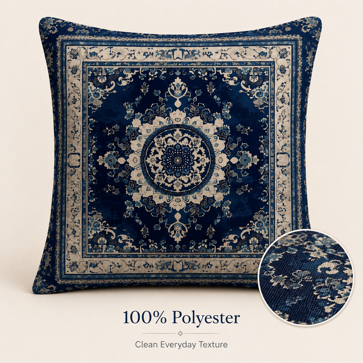 Polyester medallion pillow cover with durable everyday fabric texture.