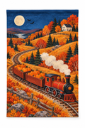 Pumpkin Harvest Train Printed Garden Flag on a white background, showing the complete printed design.