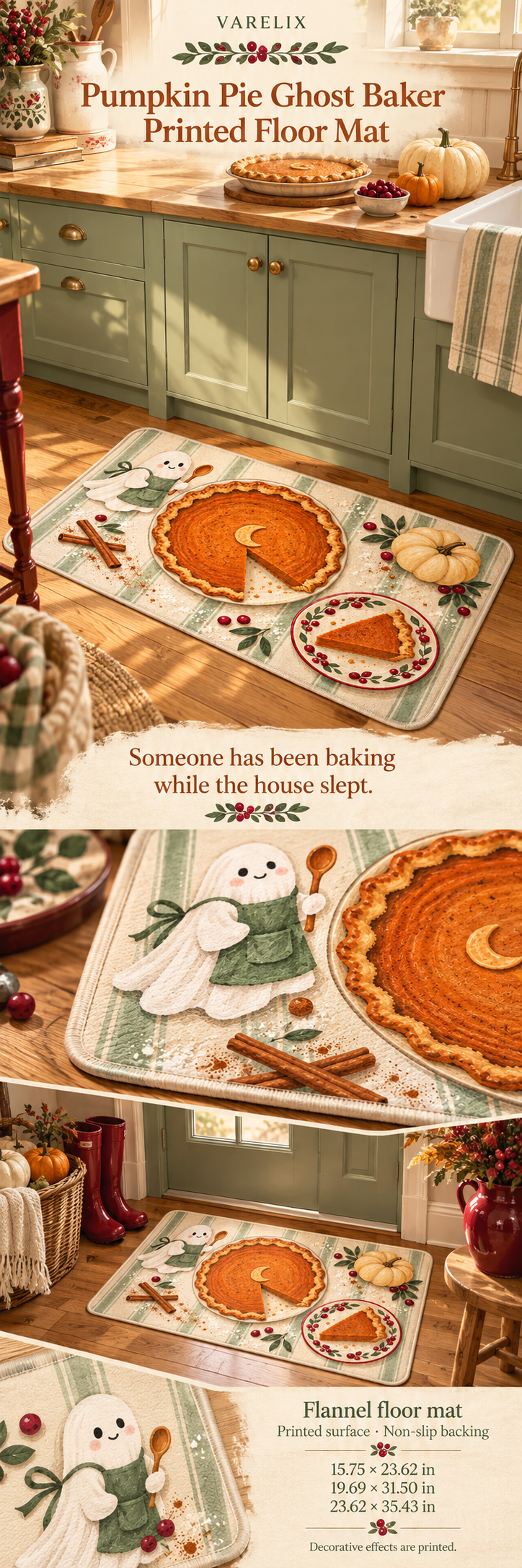 Pumpkin Pie Ghost Baker Printed Floor Mat by VARELIX, A+ detail poster with verified material, sizes and included items.
