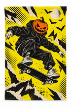 Pumpkin Skateboard Printed Garden Flag on a white background, showing the complete printed design.