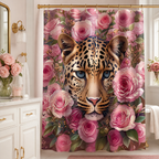 Bold leopard rose shower curtain for a stylish floral bathroom