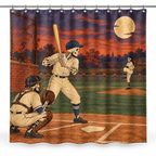 Skeleton Baseball Game Printed Shower Curtain on a white background, showing the complete printed design.