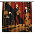 Skeleton Jazz Club Printed Shower Curtain on a white background, showing the complete printed design.
