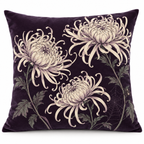 Spider Chrysanthemum Botanical Printed Velvet Pillow Cover on a white background, showing the complete printed design.