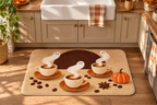 Spooky Espresso Halloween Printed Floor Mat, lifestyle view 2: One mat on the kitchen floor in front of a sink or coffee station, full printed surface readable, no furniture hiding the design.