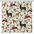Tartan Christmas Animal Printed Shower Curtain on a white background, showing the complete printed design.