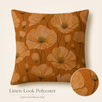 A linen-look polyester poppy floral pillow cover displaying the woven texture and rustic feel closeup.