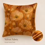 A smooth velvet fabric poppy flower pillow cover showing the premium texture and soft finish details.