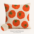 Linen look woven texture polyester pillow cover with a cheerful hand drawn tomato pattern.