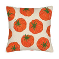 Artistic tomato hand drawn pattern print throw pillow cover isolated on a white background.