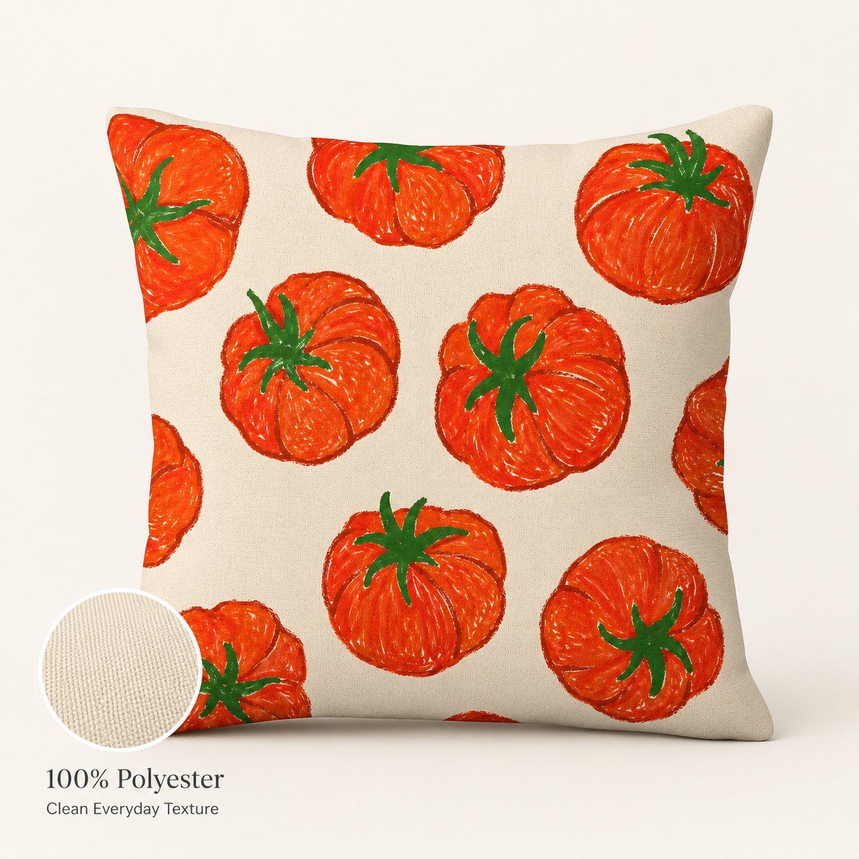 Tomato pattern throw pillow cover made of clean everyday texture polyester fabric.
