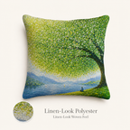 A landscape printed decorative pillow cover featuring textured linen-look polyester fabric details.