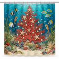 Underwater Christmas Reef Printed Shower Curtain on a white background, showing the complete printed design.