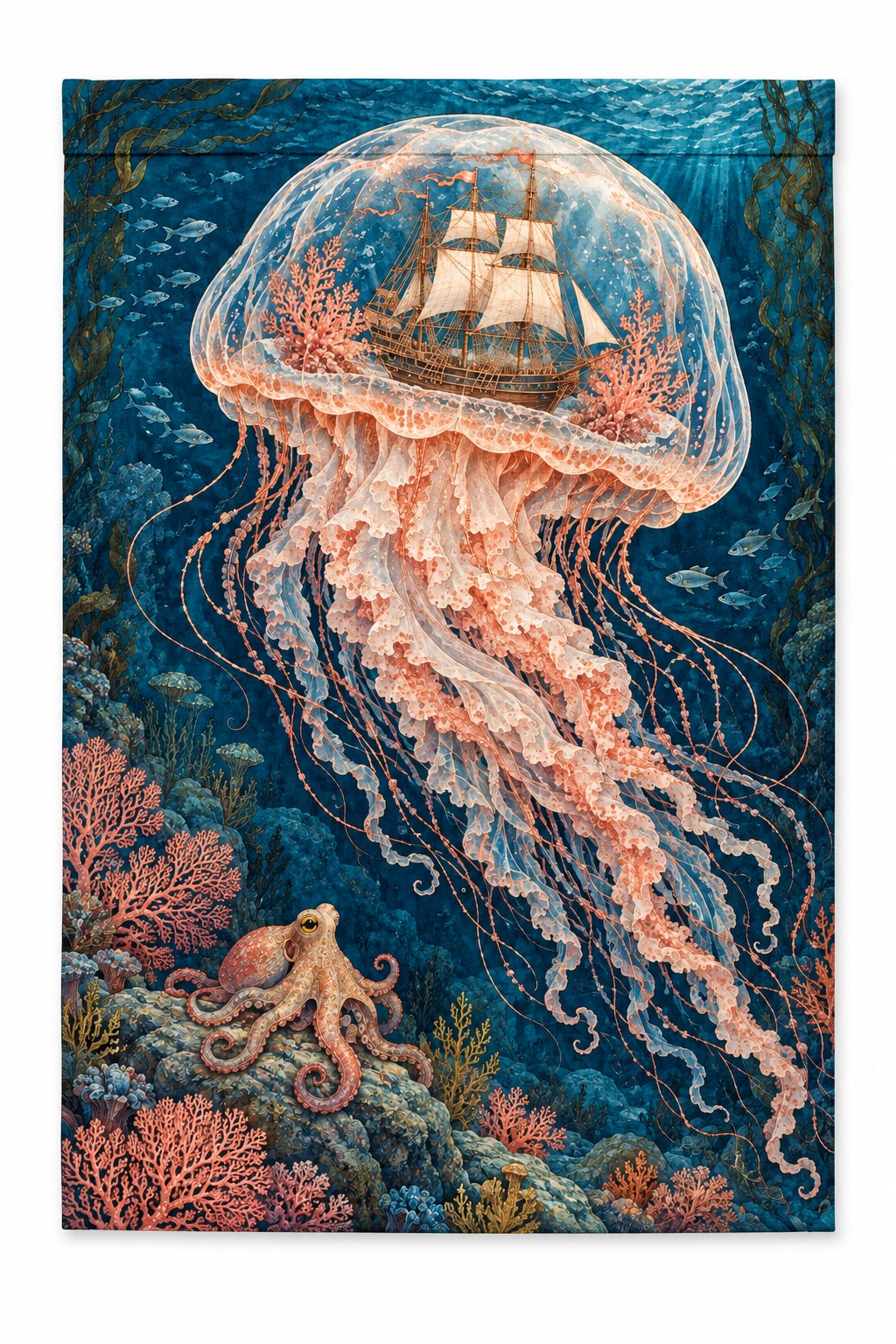 Underwater Ghost Ship Printed Garden Flag on a white background, showing the complete printed design.