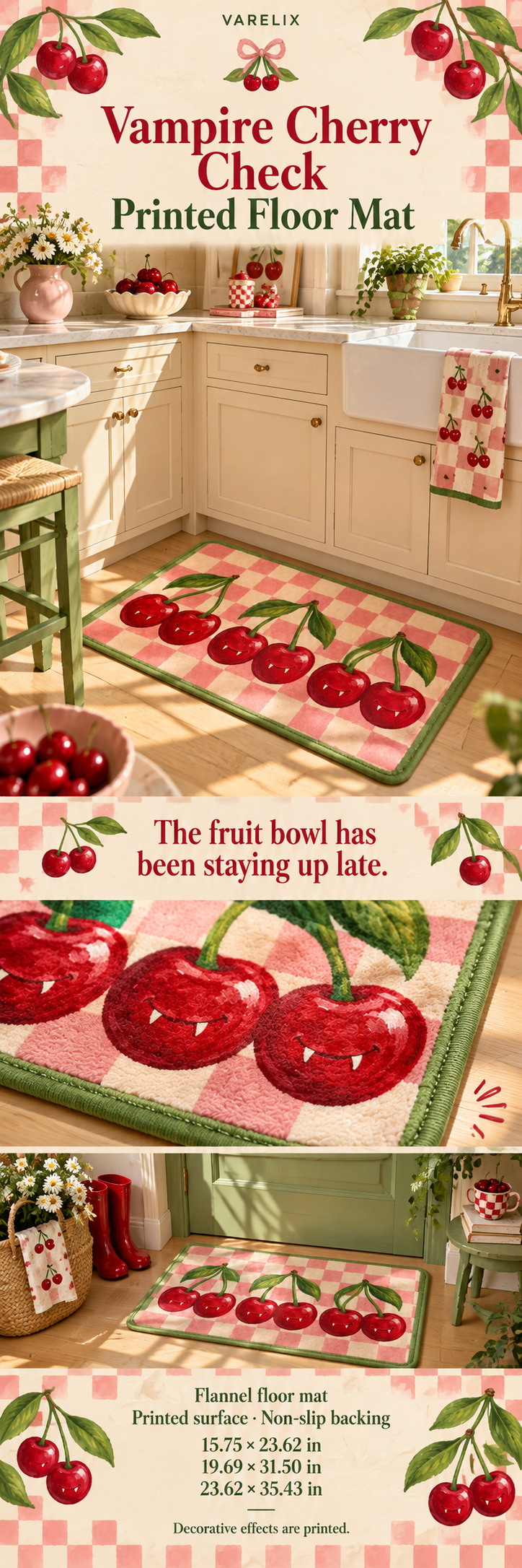 Vampire Cherry Check Printed Floor Mat by VARELIX, A+ detail poster with verified material, sizes and included items.
