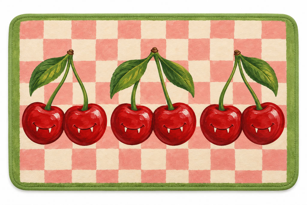 Vampire Cherry Check Printed Floor Mat on a white background, showing the complete printed design.