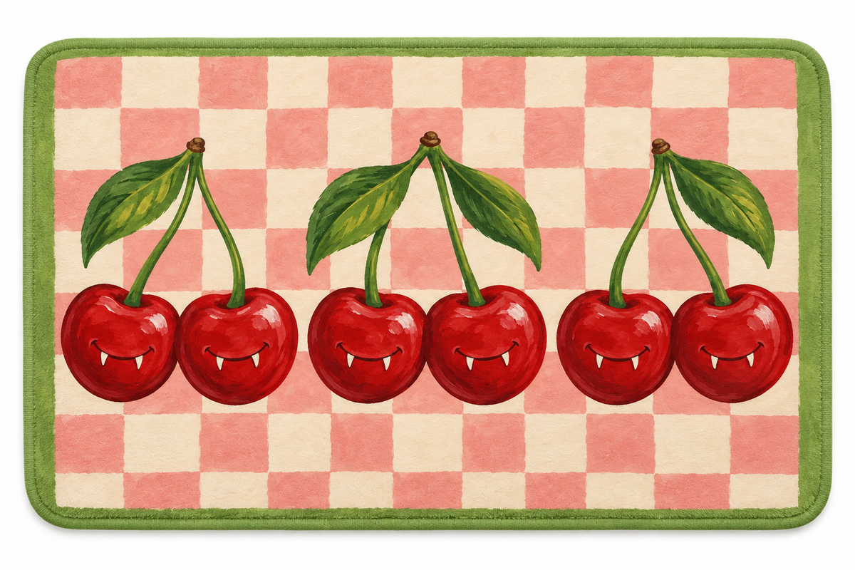 Vampire Cherry Check Printed Floor Mat on a white background, showing the complete printed design.