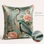 Velvet heron throw pillow cover with smooth floral printed finish