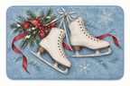 Winter Ice Skates Christmas Printed Floor Mat on a white background, showing the complete printed design.