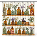 Witch Apothecary Herb Cabinet Printed Shower Curtain on a white background, showing the complete printed design.