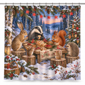 Woodland Christmas Feast Printed Shower Curtain on a white background, showing the complete printed design.